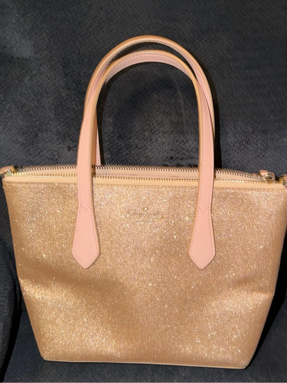 kate spade Gold Glitter Tote with Pink Handles